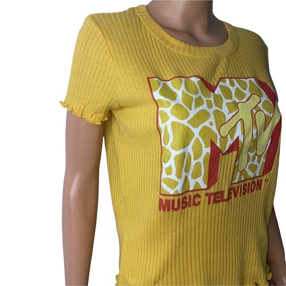 Juniors' MTV T-Shirt Giraffe Print Graphic Baby Tee LARGE, Ochre/mustard yellow - Picture 2 of 9